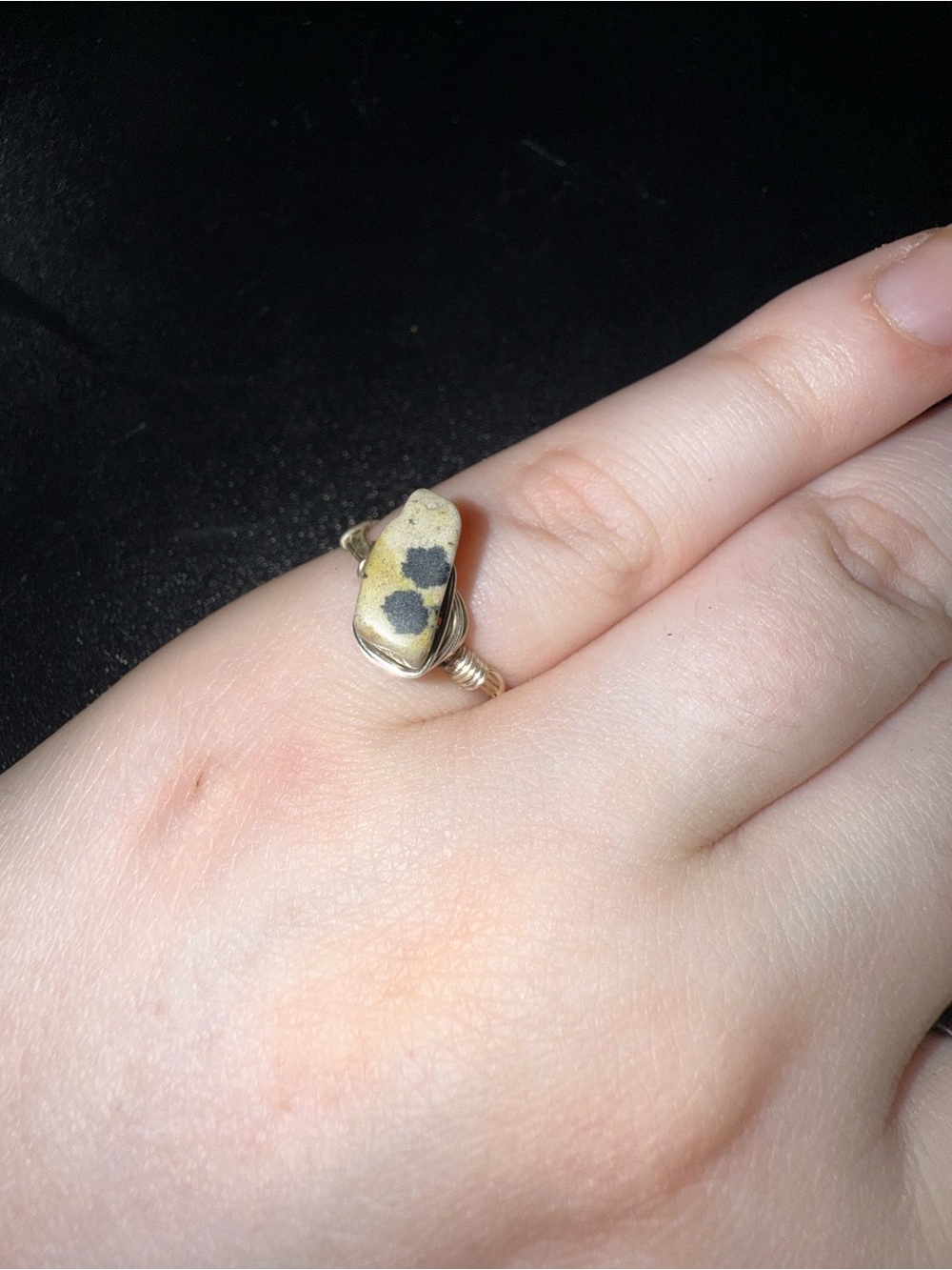 Dalmatian Jasper Gemstone Wire Wrapped Ring